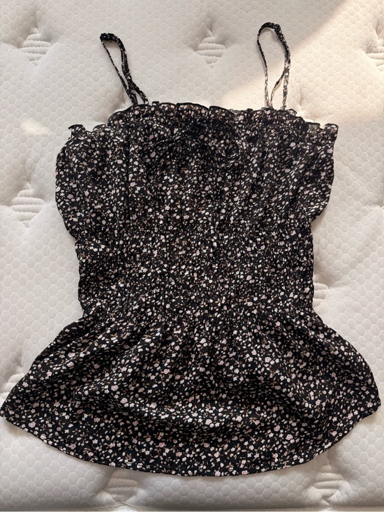 Tops - Smocked Floral Cami Top in Black and Pink